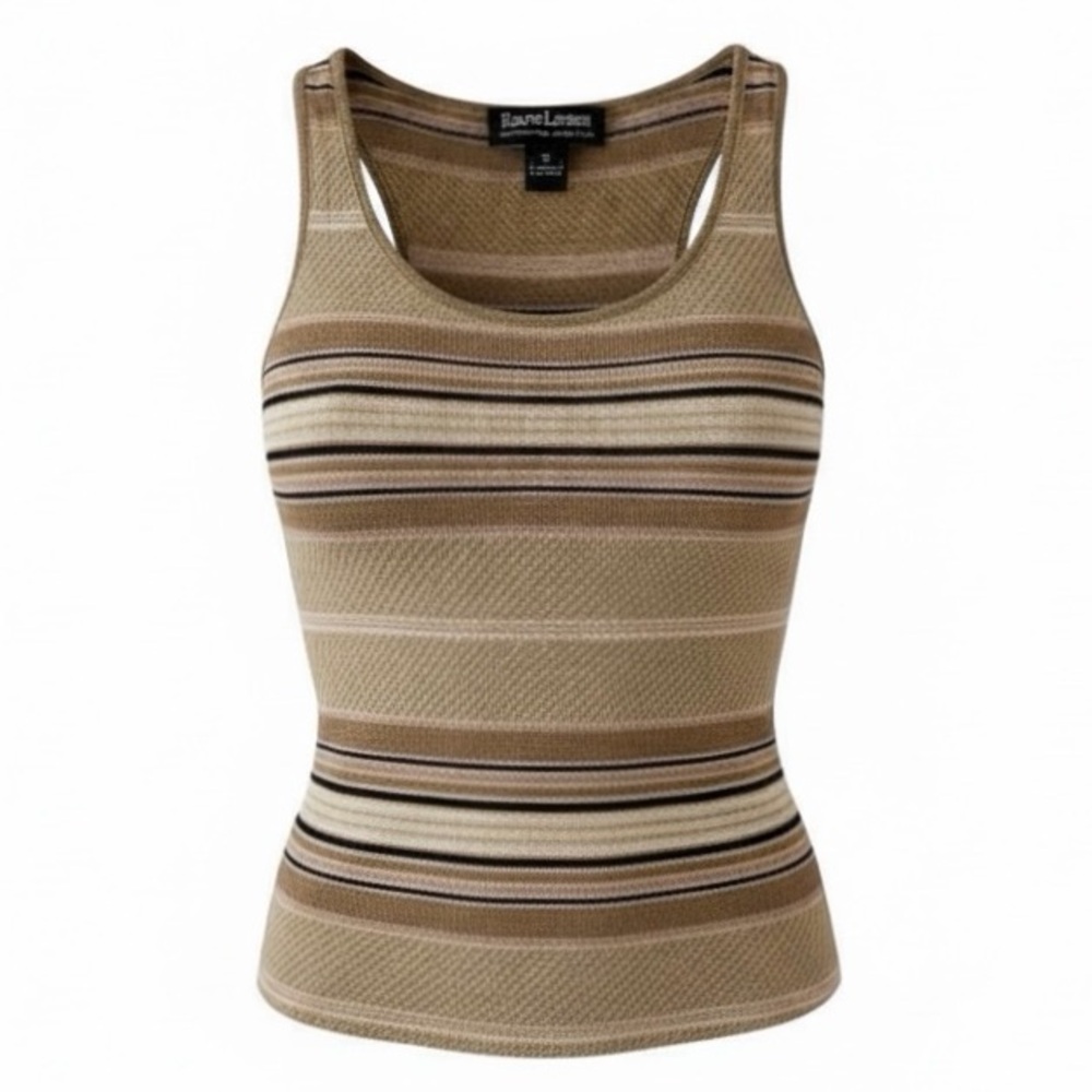 Ralph Lauren Collection Tan Striped Scoop Neck Linen Knit Tank Top Size Small - Picture 2 of 5